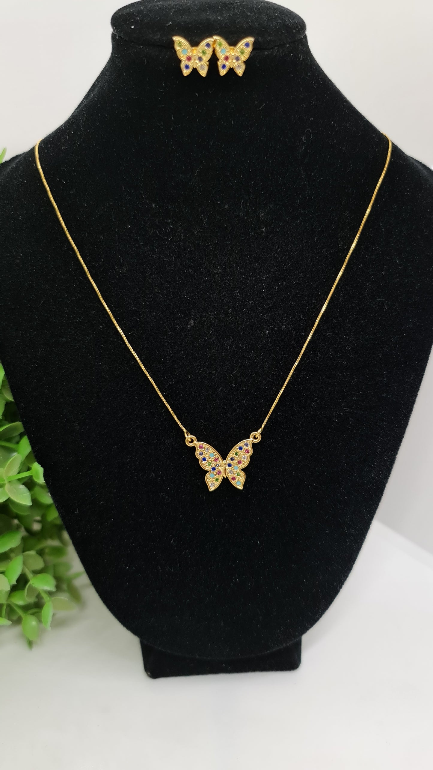 Set cadena mariposa de circones multicolores + aros
