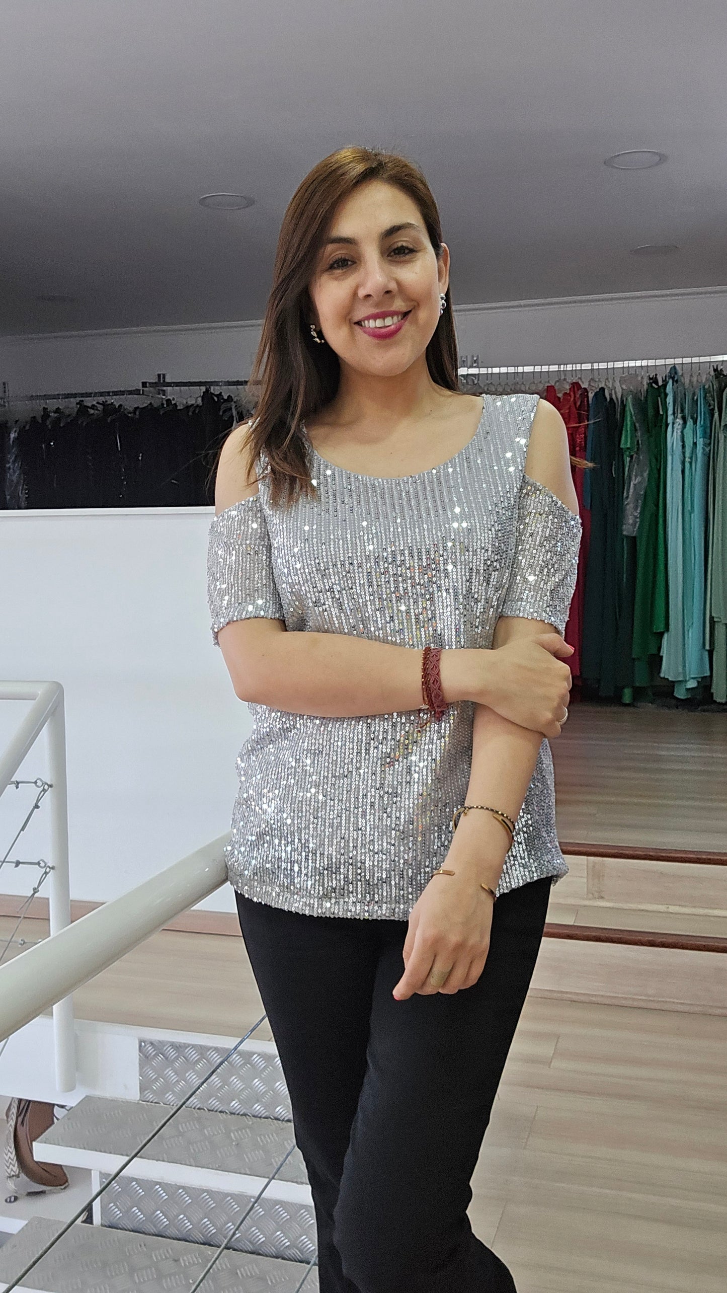 Polera lentejuela manga corta