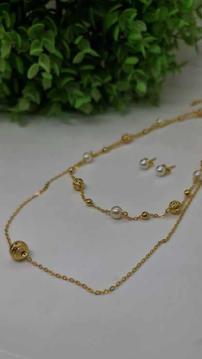 Set de cadena doble con esferas y perlas + aros