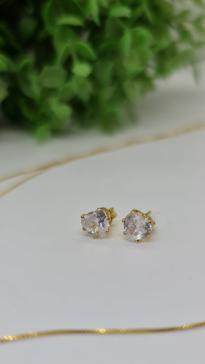 Set cadena doble con dije de corazon dorado y dije de corazon brillante + aros