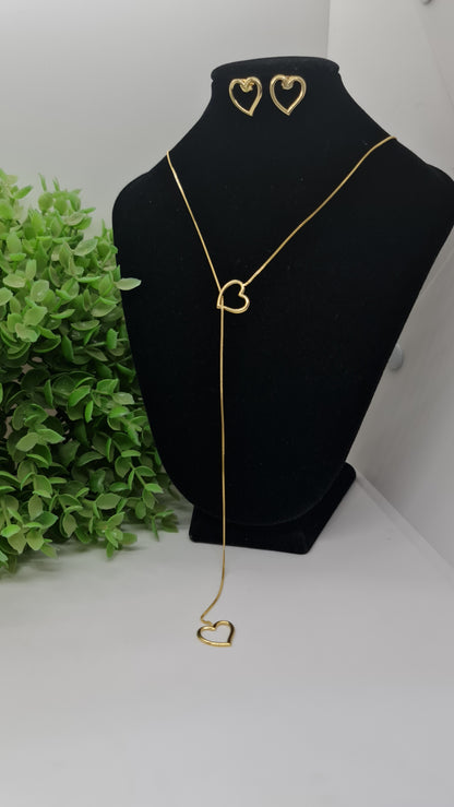 Set cadena largo ajustable corazon abierto + aros de corazon