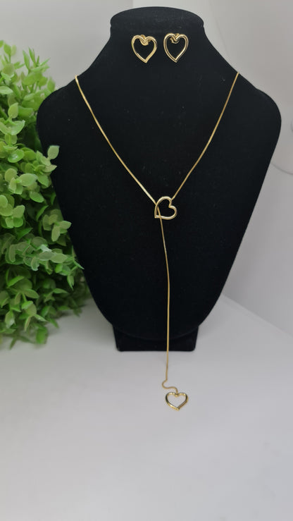Set cadena largo ajustable corazon abierto + aros de corazon