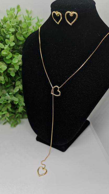 Set cadena largo ajustable corazon abierto + aros de corazon
