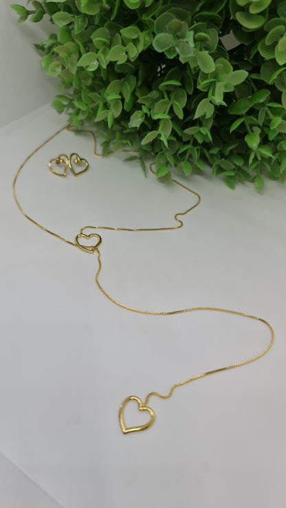 Set cadena largo ajustable corazon abierto + aros de corazon