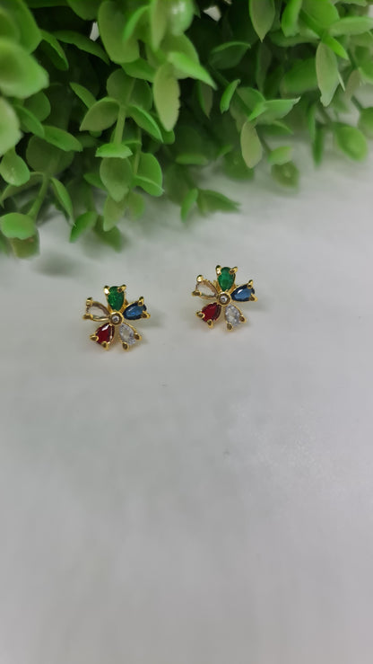 Set de cadena dorada con dije de flor multicolor + aros