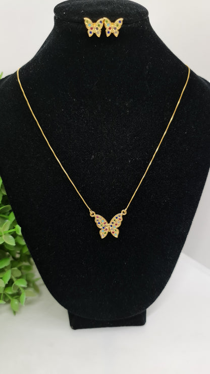 Set cadena mariposa de circones multicolores + aros