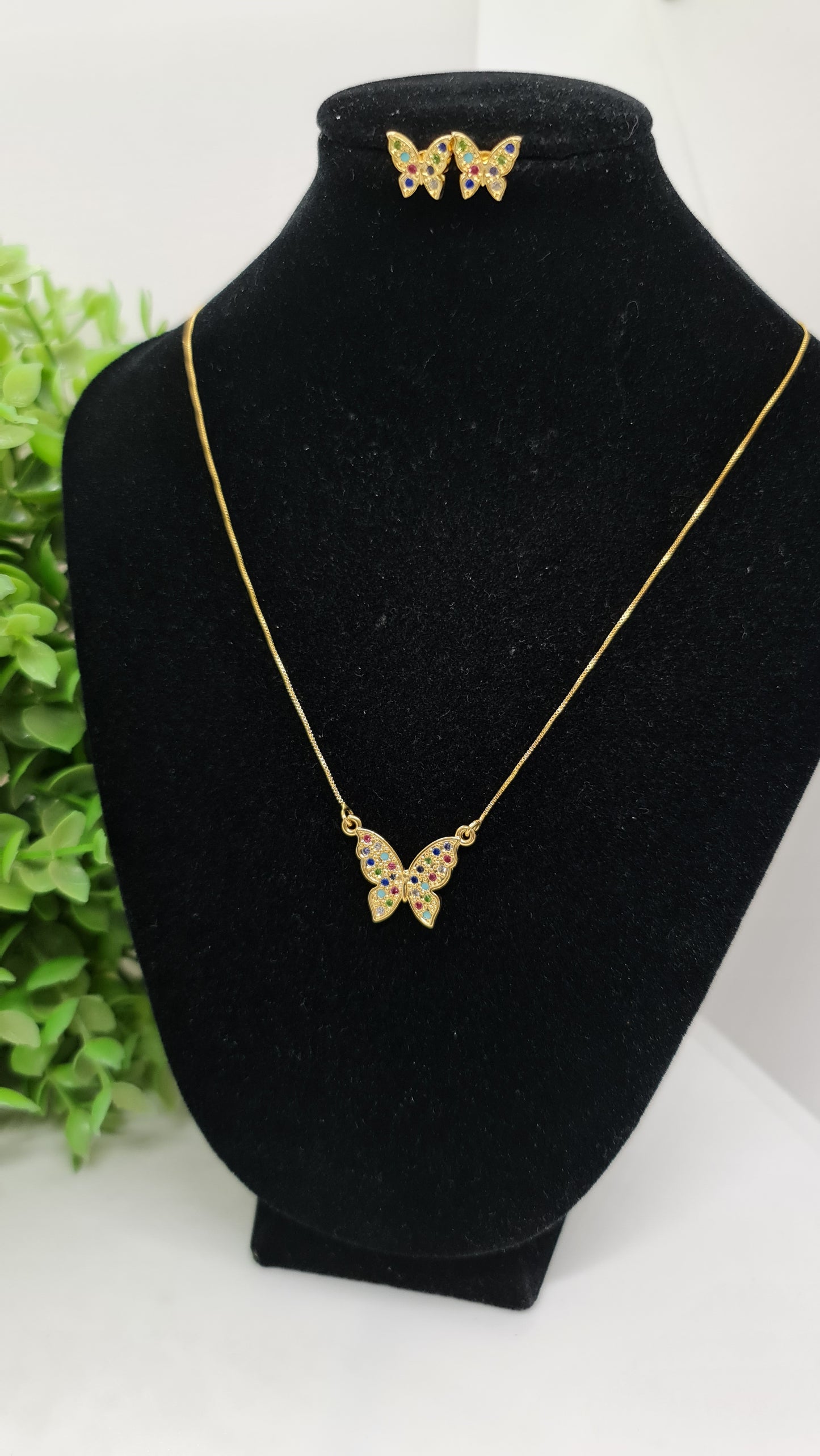 Set cadena mariposa de circones multicolores + aros