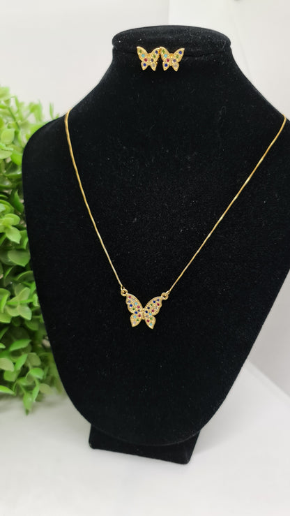 Set cadena mariposa de circones multicolores + aros