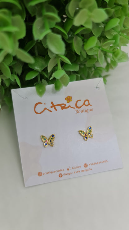 Set cadena mariposa de circones multicolores + aros