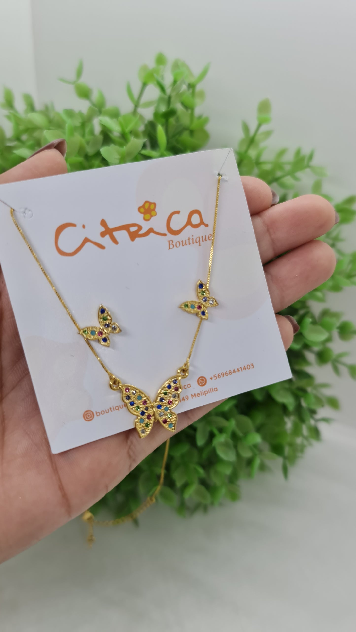 Set cadena mariposa de circones multicolores + aros