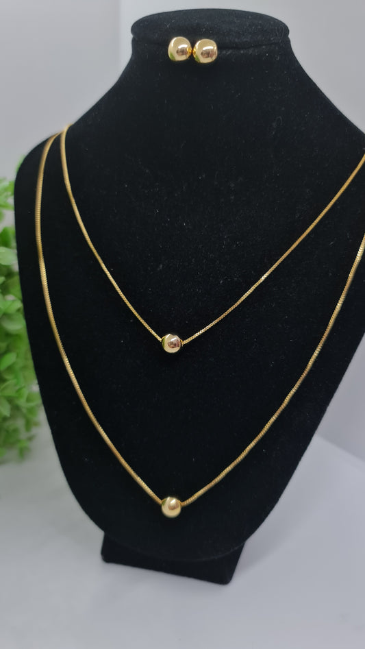 Set cadena doble con dije de esferas + aros