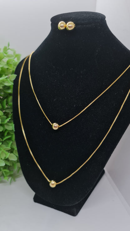 Set cadena doble con dije de esferas + aros