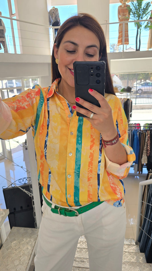 Blusa satinada manga larga estampada