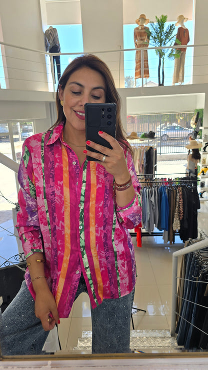 Blusa satinada manga larga estampada