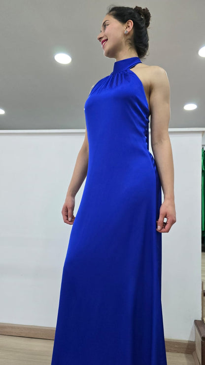 Vestido azul cuello alto