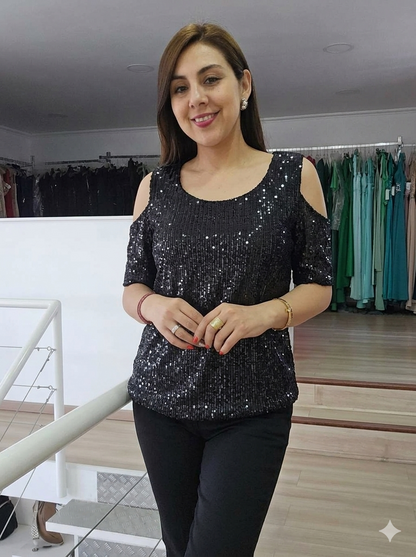 Polera lentejuela manga corta